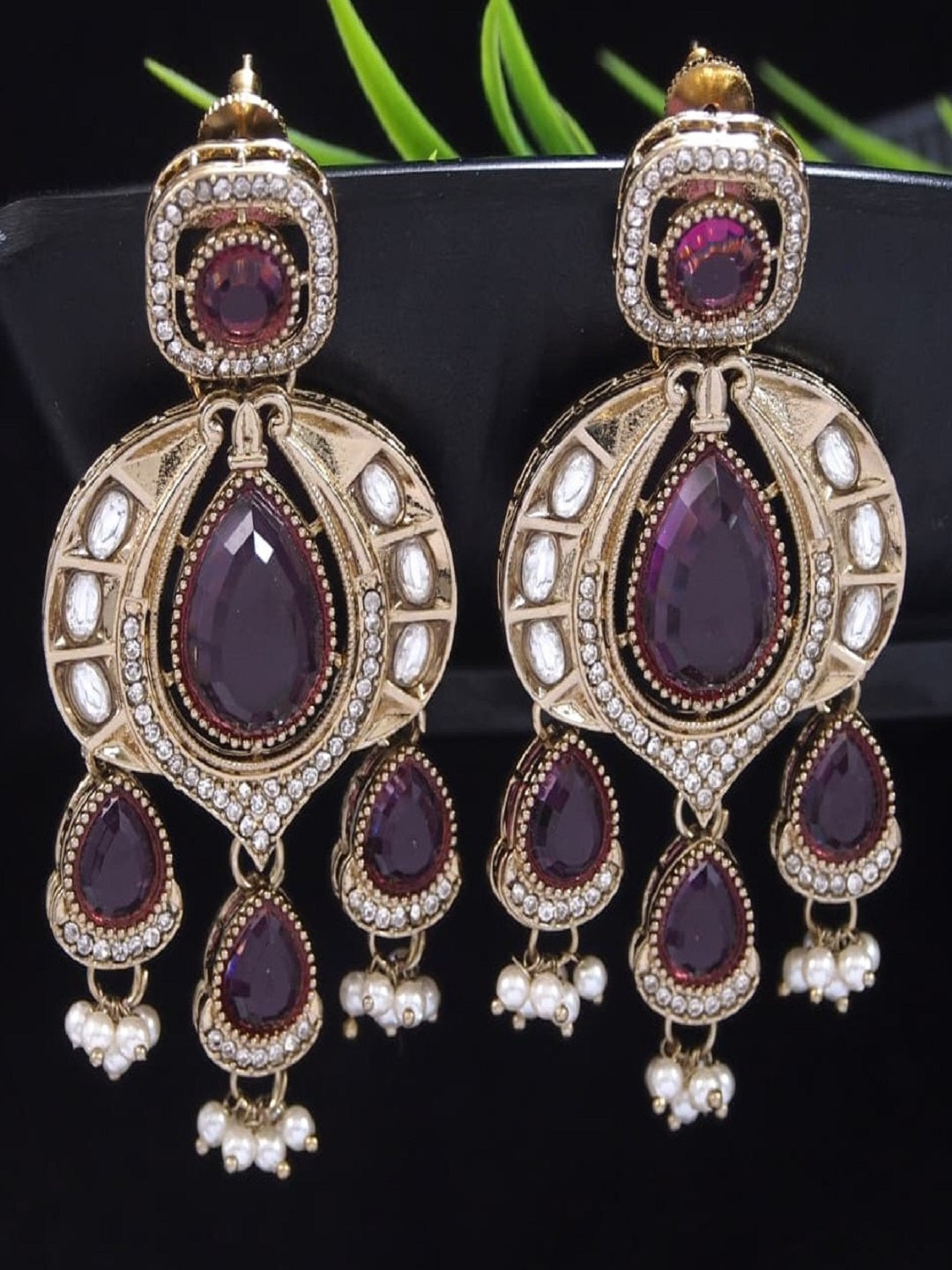 Traditional Chandbali Earrings with Pearl Drops