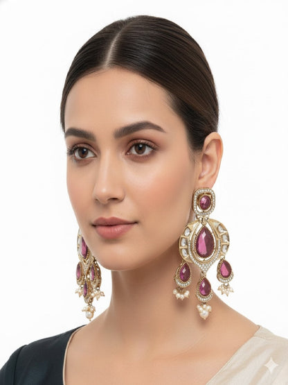 Traditional Chandbali Earrings with Pearl Drops