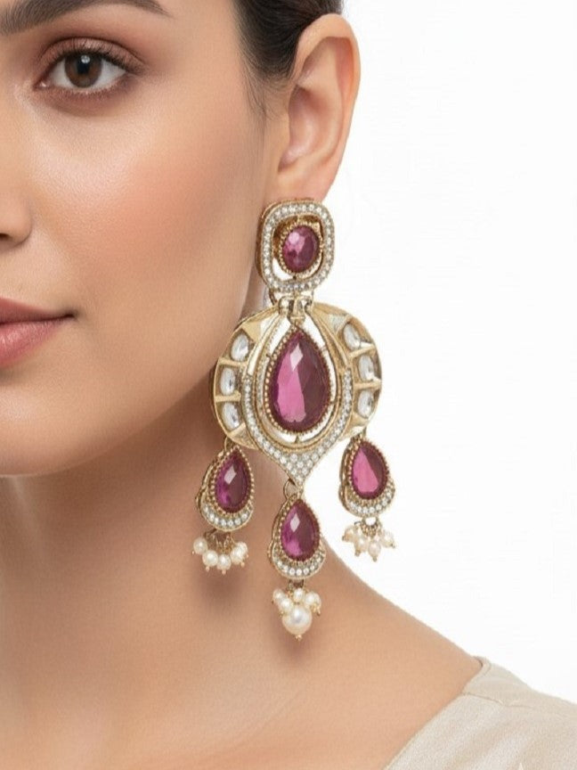 Traditional Chandbali Earrings with Pearl Drops