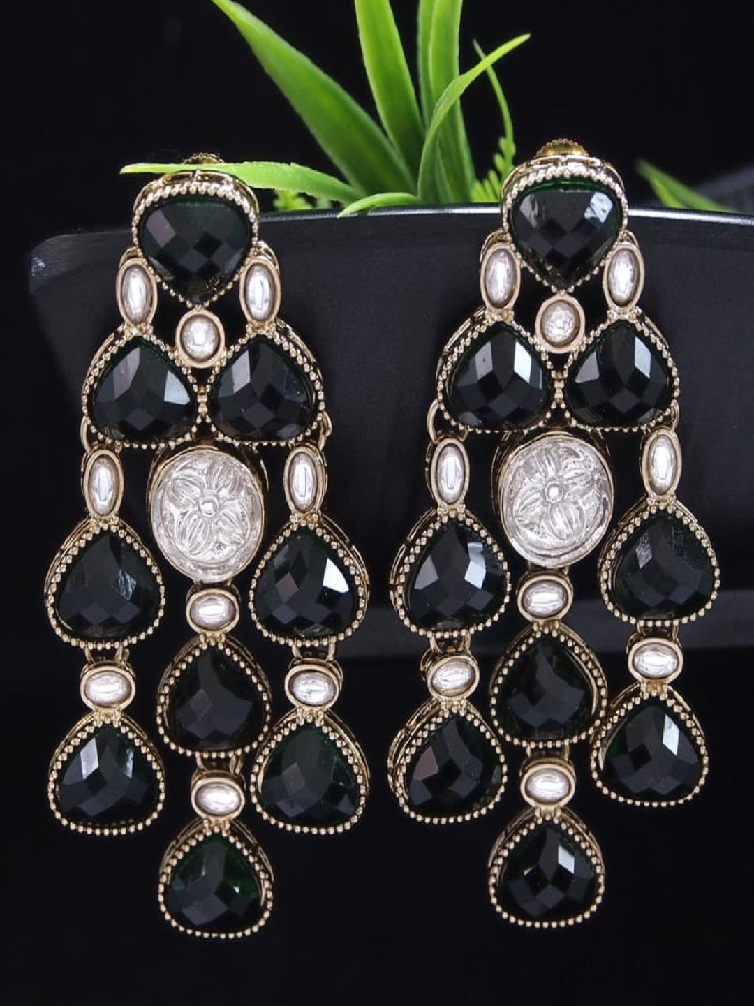 Ethnic Multi Stone & Kundan Style Statement Earrings