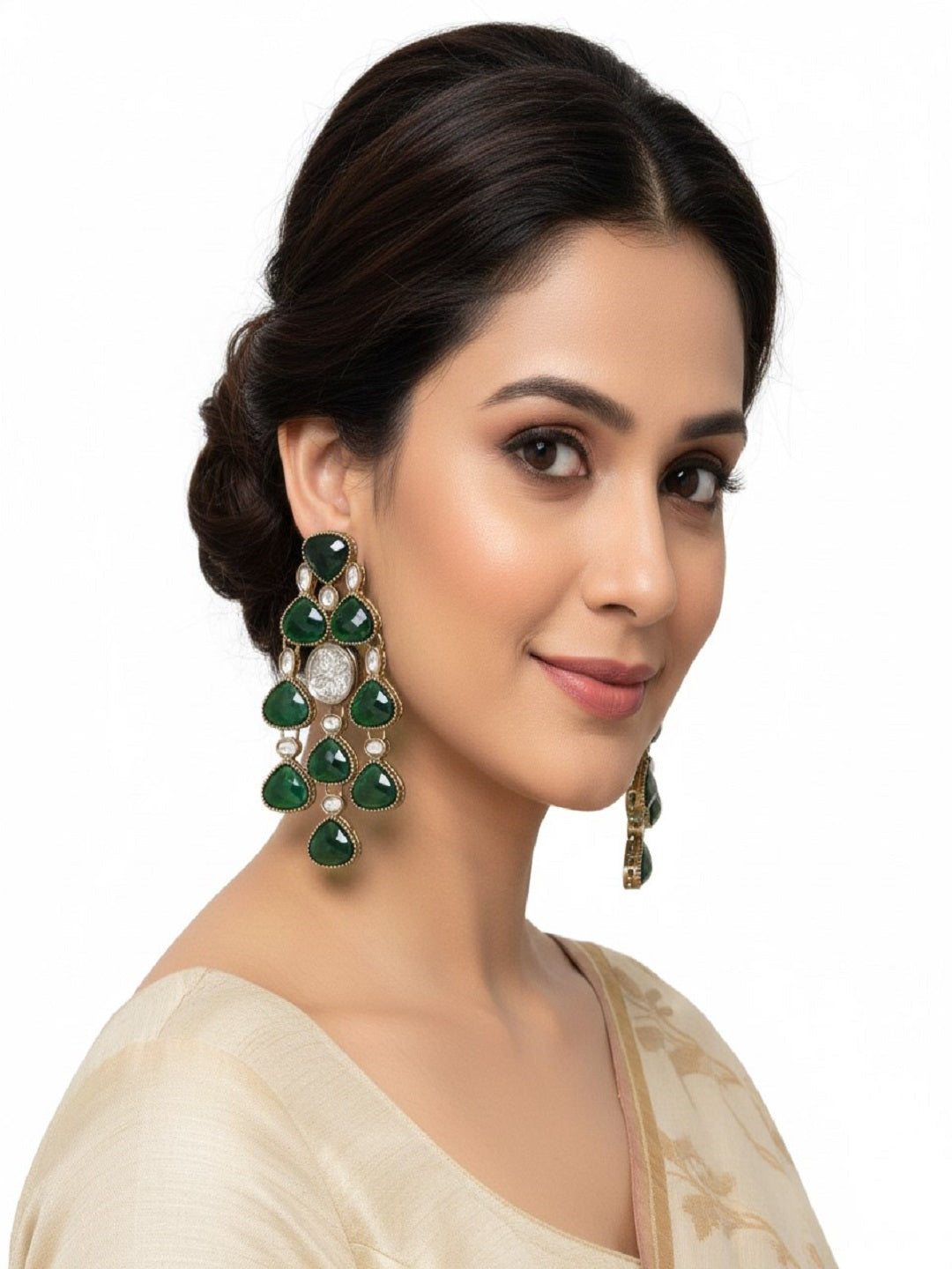 Ethnic Multi Stone & Kundan Style Statement Earrings