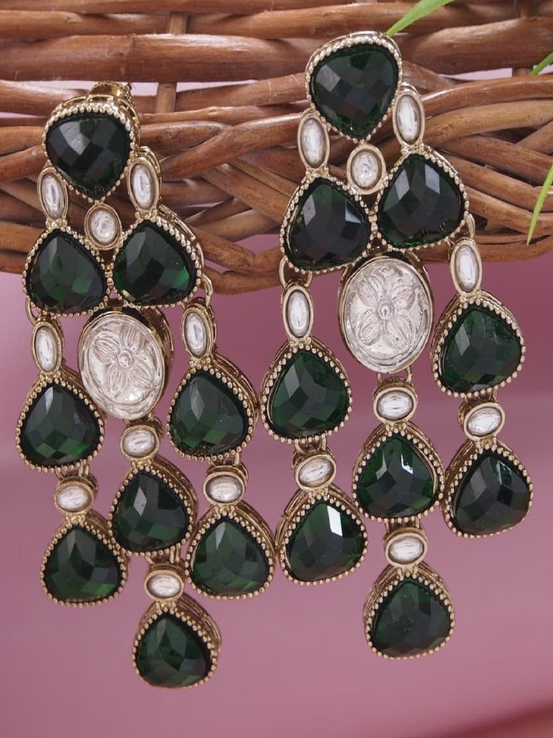 Ethnic Multi Stone & Kundan Style Statement Earrings
