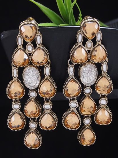 Ethnic Multi Stone & Kundan Style Statement Earrings