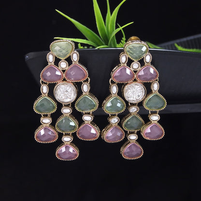 Ethnic Multi Stone & Kundan Style Statement Earrings