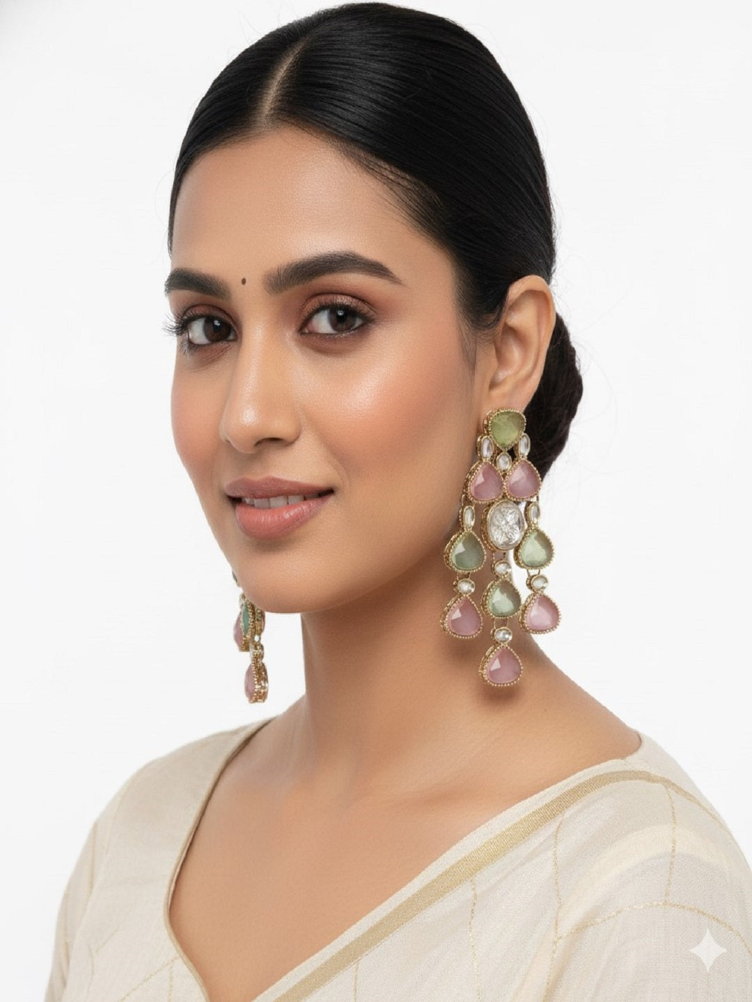 Ethnic Multi Stone & Kundan Style Statement Earrings