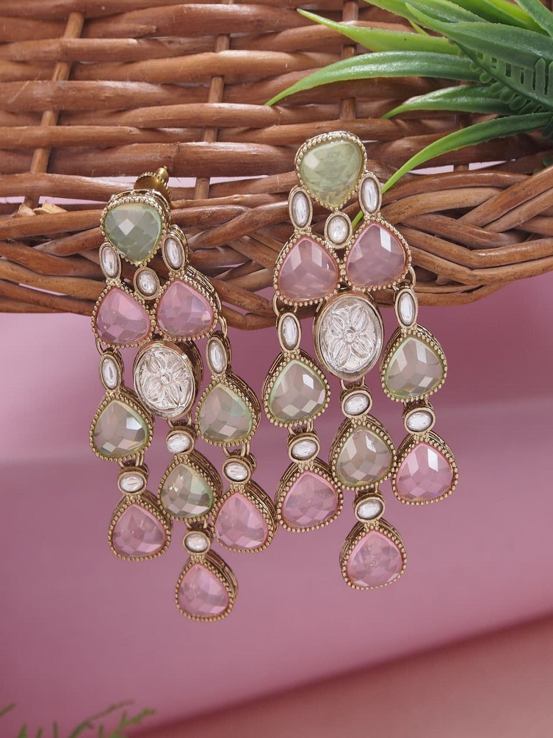 Ethnic Multi Stone & Kundan Style Statement Earrings