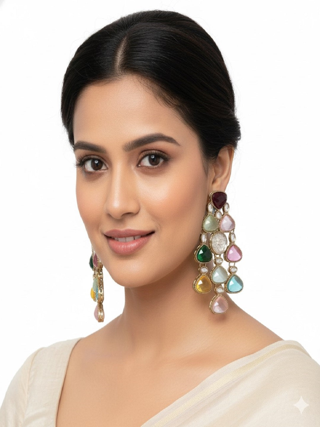 Ethnic Multi Stone & Kundan Style Statement Earrings
