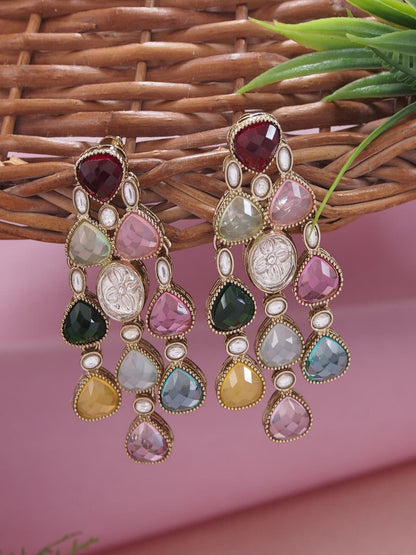Ethnic Multi Stone & Kundan Style Statement Earrings