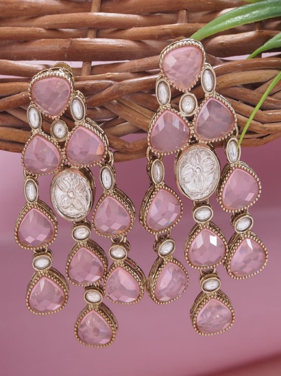 Ethnic Multi Stone & Kundan Style Statement Earrings