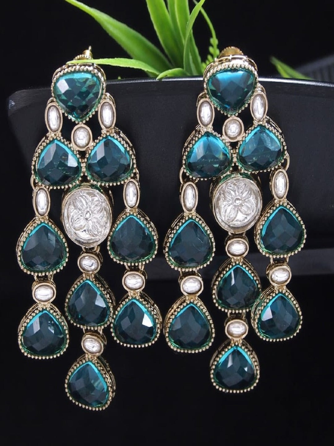 Ethnic Multi Stone & Kundan Style Statement Earrings