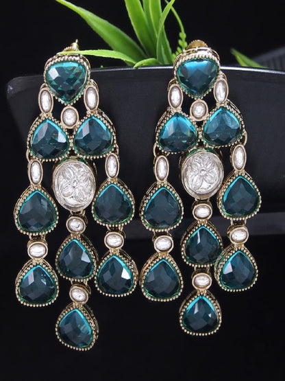 Ethnic Multi Stone & Kundan Style Statement Earrings