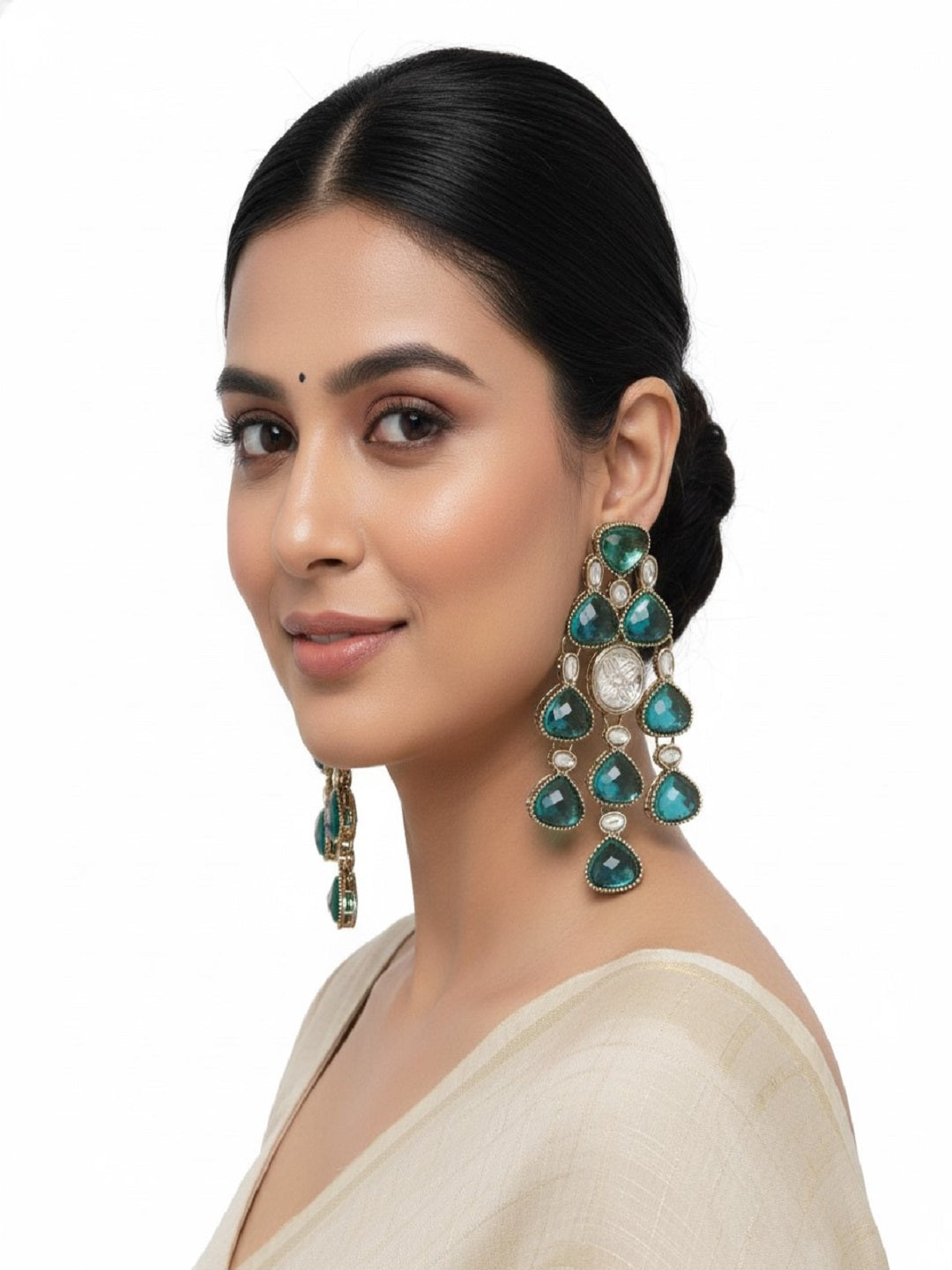 Ethnic Multi Stone & Kundan Style Statement Earrings