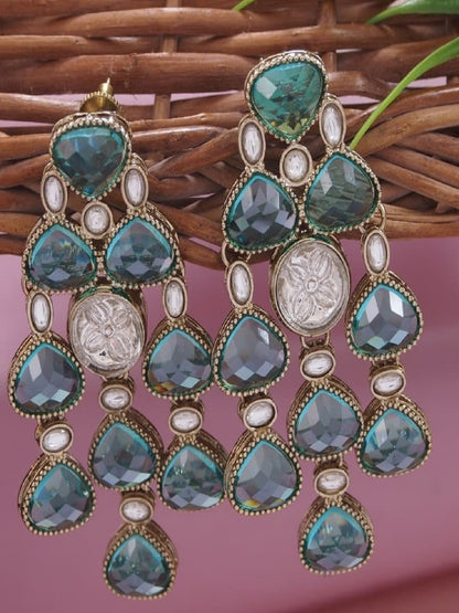 Ethnic Multi Stone & Kundan Style Statement Earrings