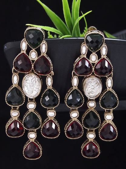 Ethnic Multi Stone & Kundan Style Statement Earrings