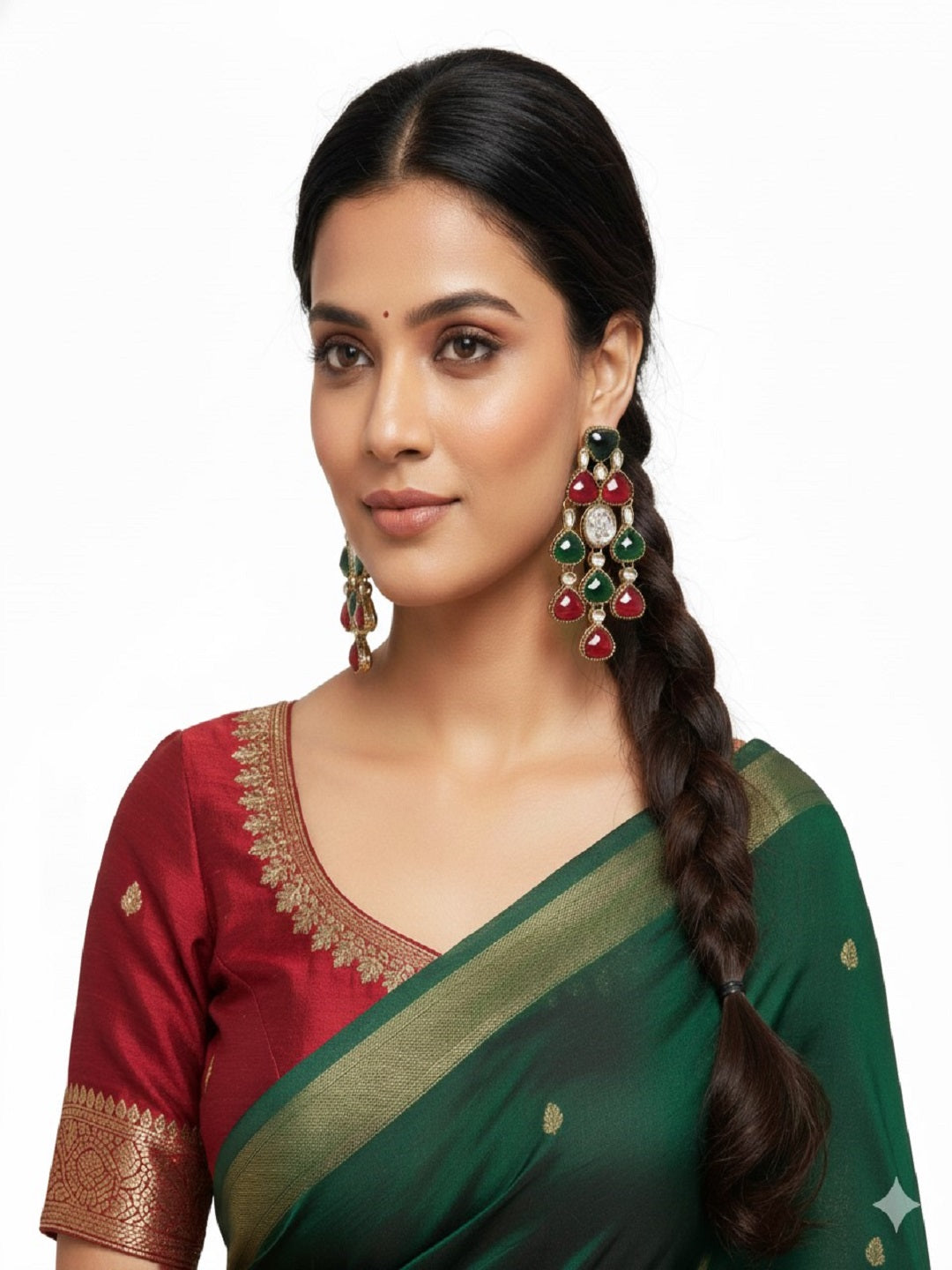 Ethnic Multi Stone & Kundan Style Statement Earrings