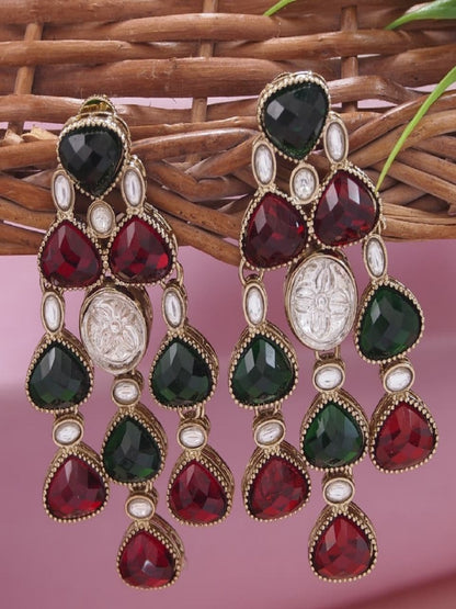 Ethnic Multi Stone & Kundan Style Statement Earrings