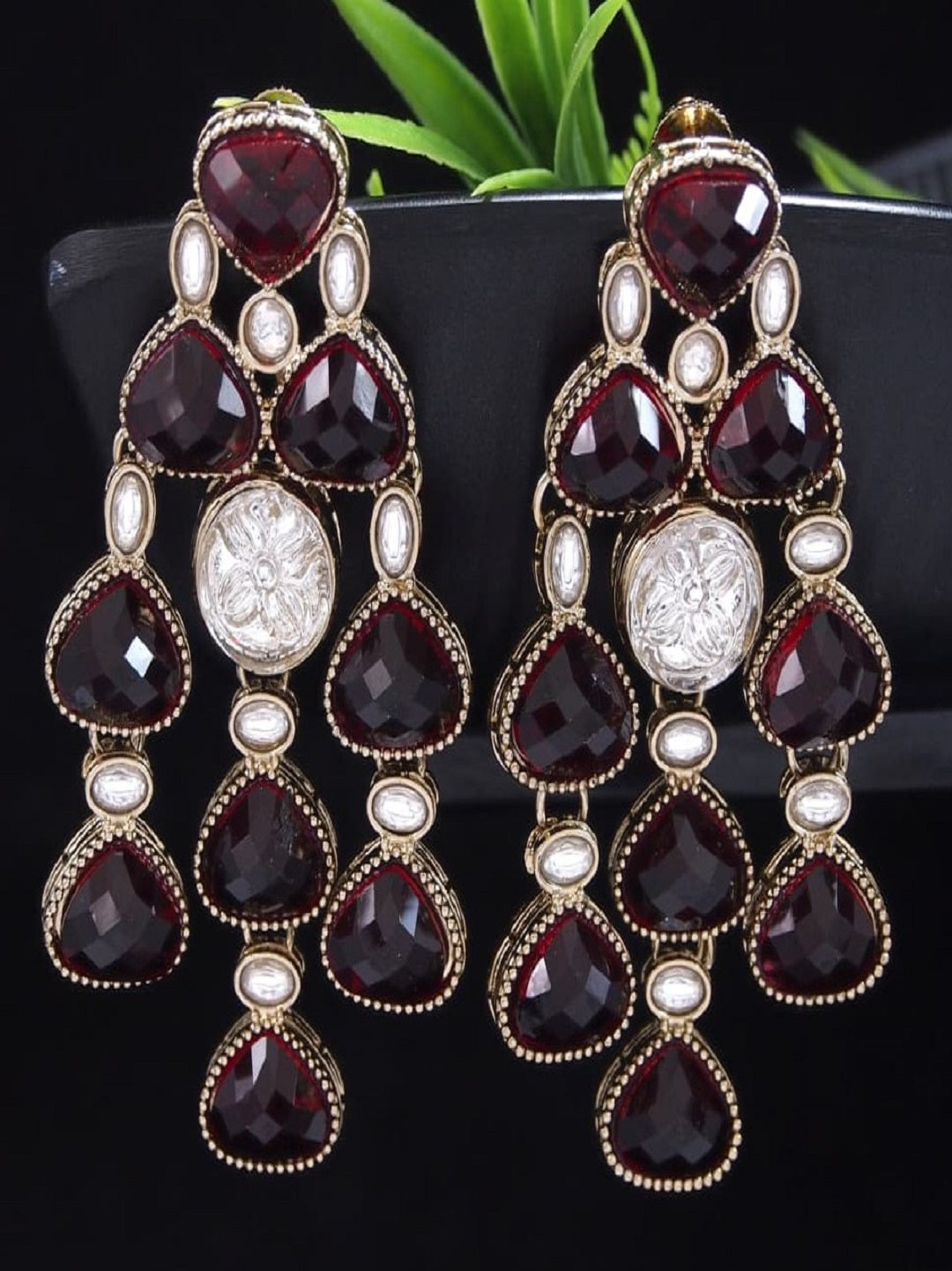 Ethnic Multi Stone & Kundan Style Statement Earrings