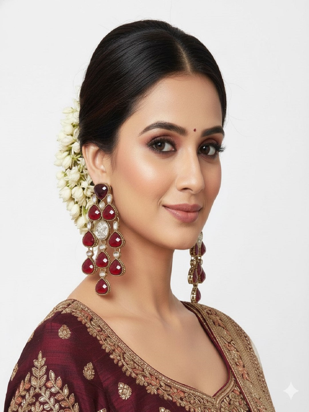 Ethnic Multi Stone & Kundan Style Statement Earrings