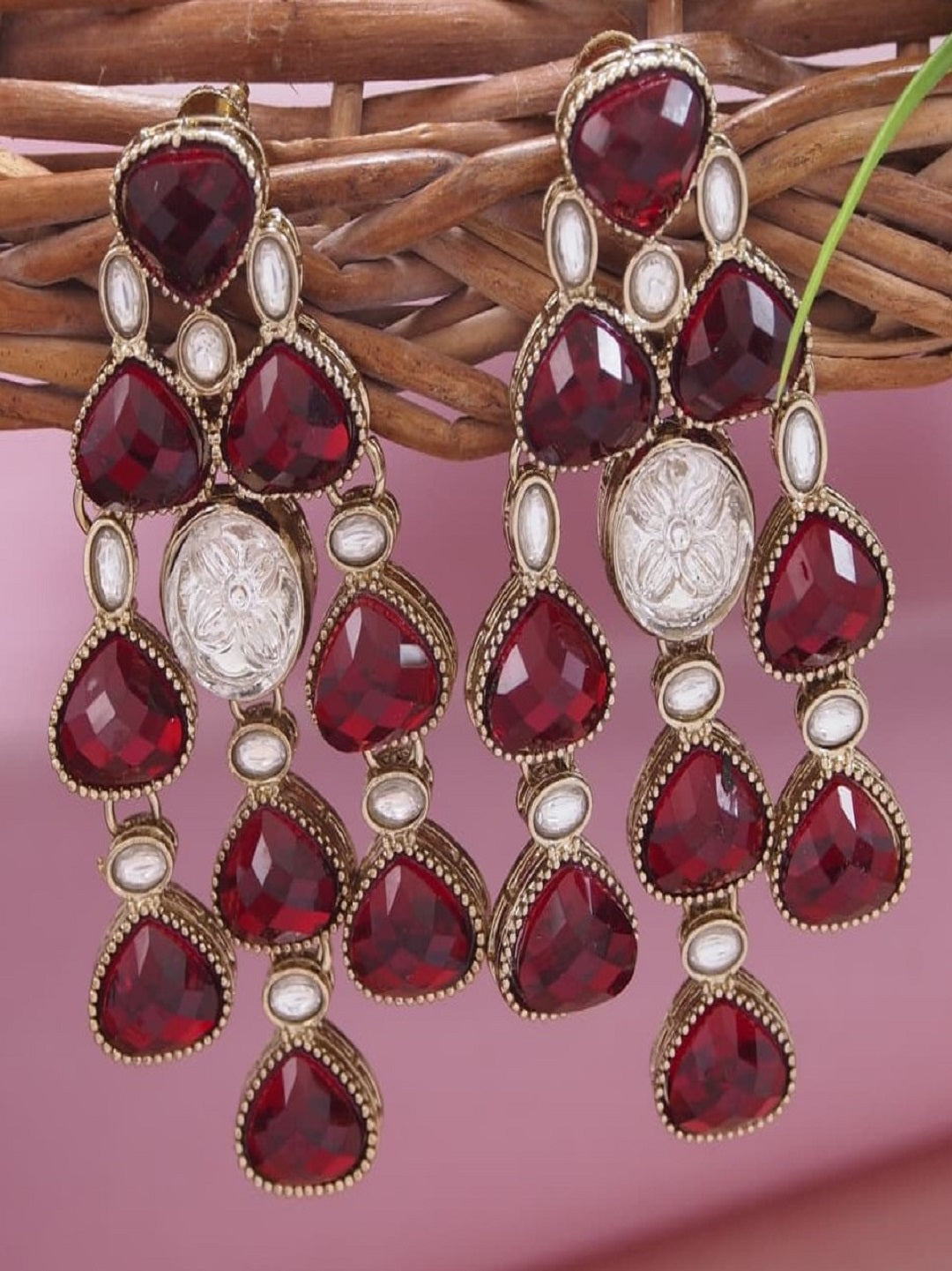Ethnic Multi Stone & Kundan Style Statement Earrings