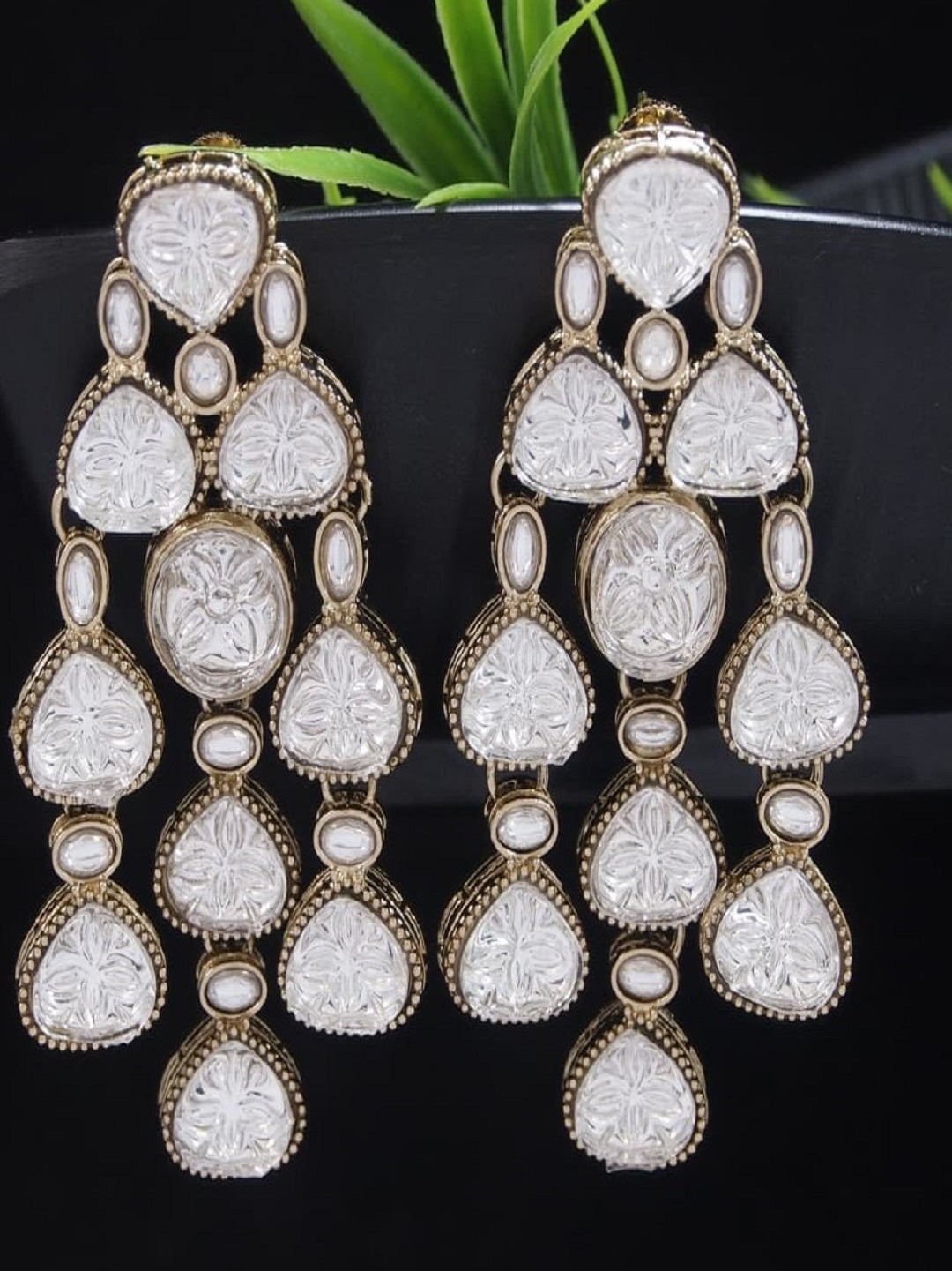 Ethnic Multi Stone & Kundan Style Statement Earrings