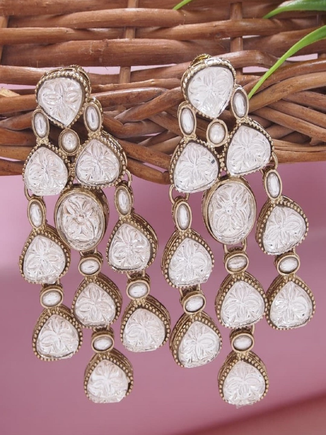 Ethnic Multi Stone & Kundan Style Statement Earrings