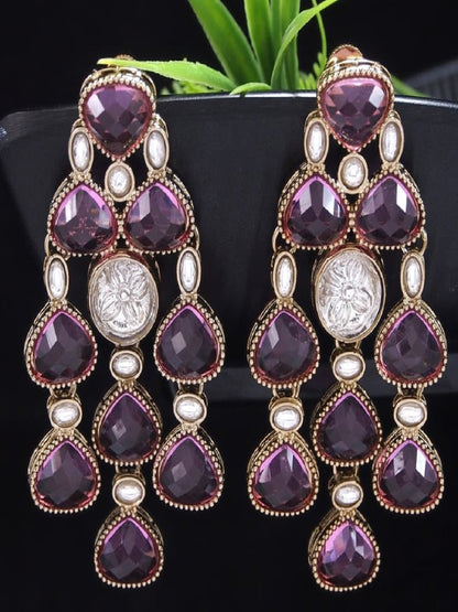 Ethnic Multi Stone & Kundan Style Statement Earrings