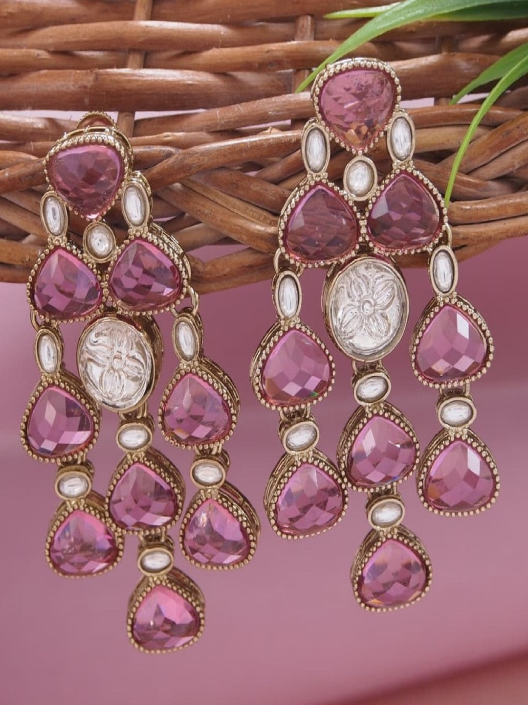 Ethnic Multi Stone & Kundan Style Statement Earrings