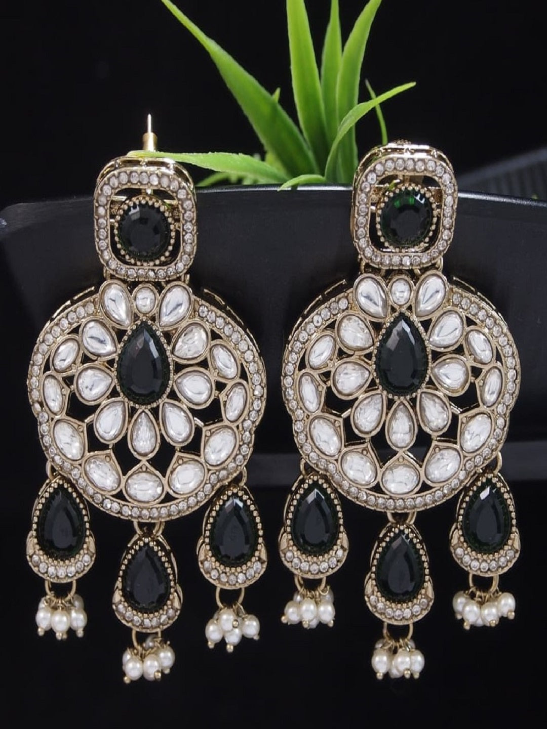 Traditional Wedding-Style Multi Stone Pearl Drop Earrings