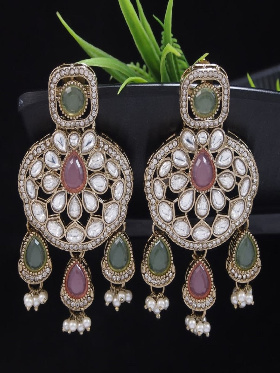 Traditional Wedding-Style Multi Stone Pearl Drop Earrings