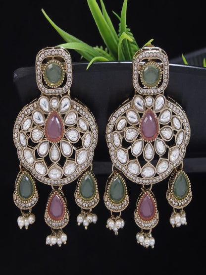 Traditional Wedding-Style Multi Stone Pearl Drop Earrings