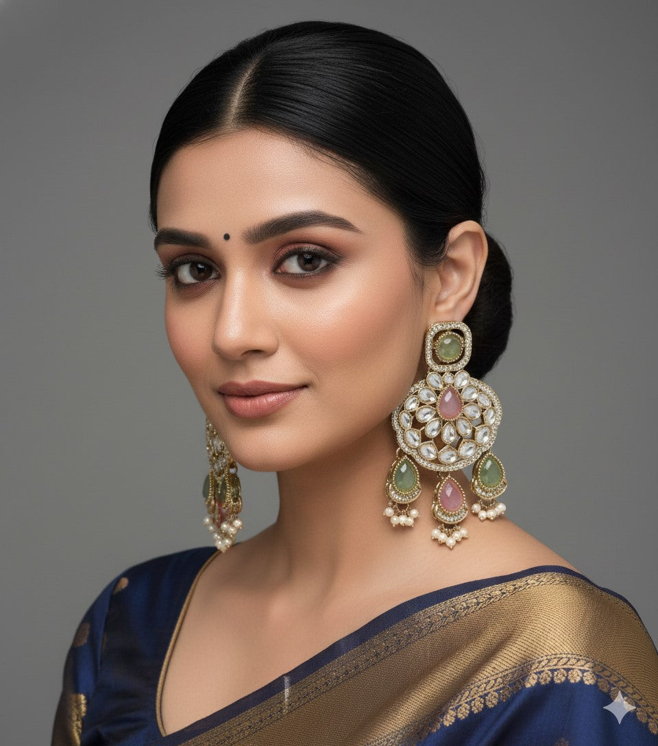 Traditional Wedding-Style Multi Stone Pearl Drop Earrings