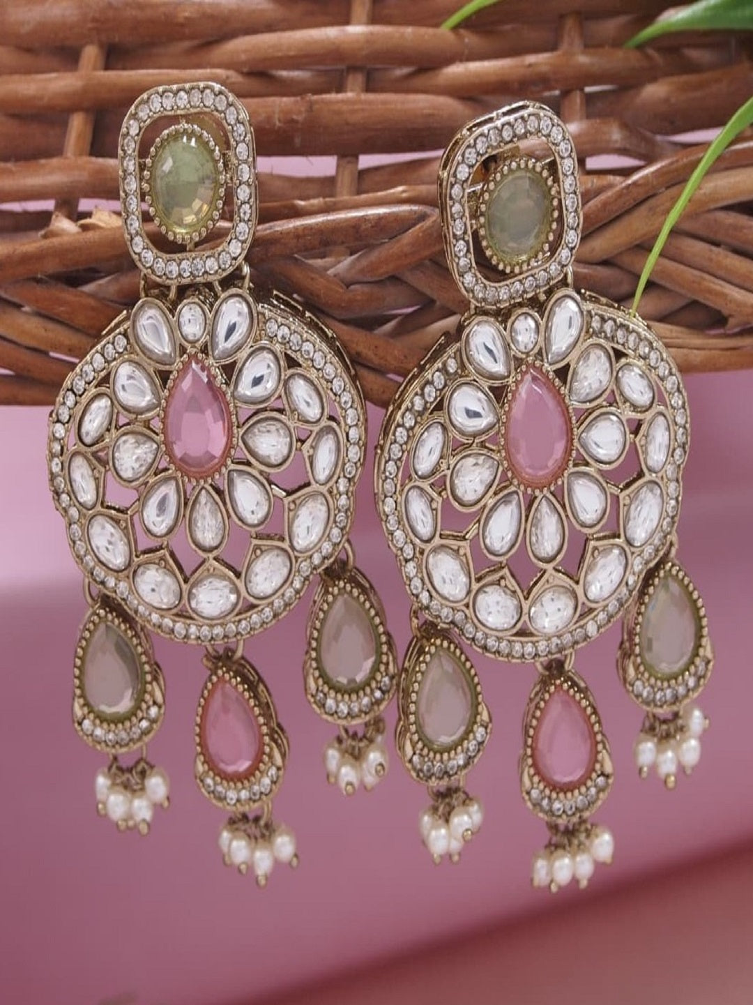 Traditional Wedding-Style Multi Stone Pearl Drop Earrings