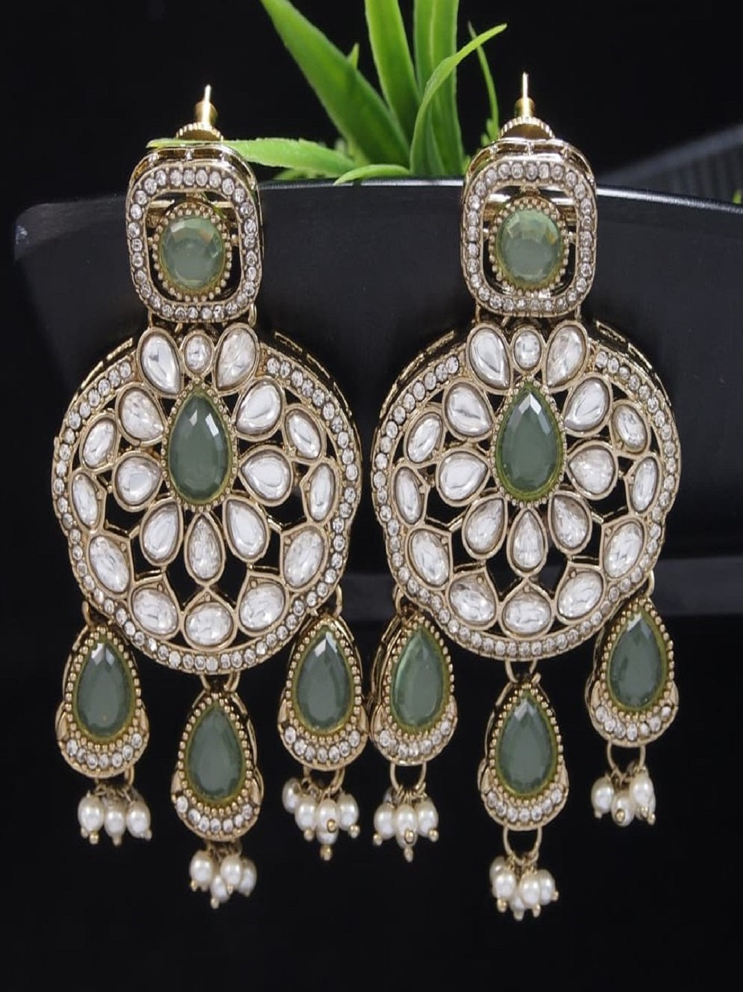 Traditional Wedding-Style Multi Stone Pearl Drop Earrings