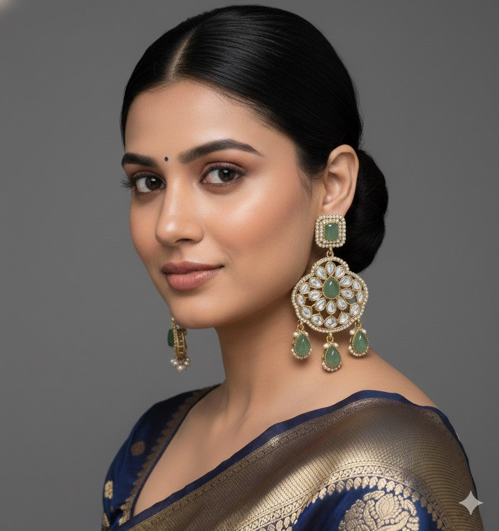 Traditional Wedding-Style Multi Stone Pearl Drop Earrings