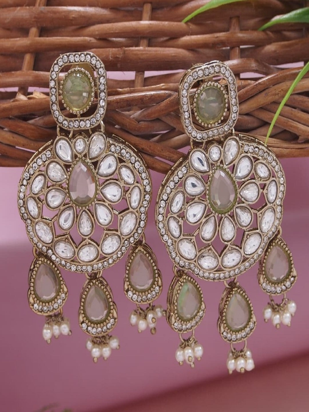 Traditional Wedding-Style Multi Stone Pearl Drop Earrings