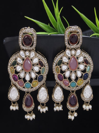 Traditional Wedding-Style Multi Stone Pearl Drop Earrings