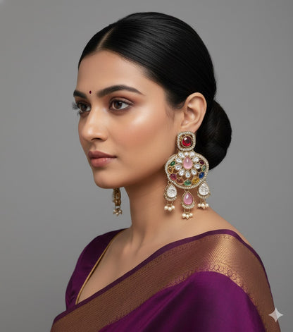 Traditional Wedding-Style Multi Stone Pearl Drop Earrings