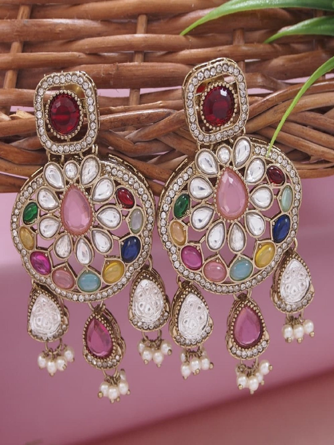 Traditional Wedding-Style Multi Stone Pearl Drop Earrings