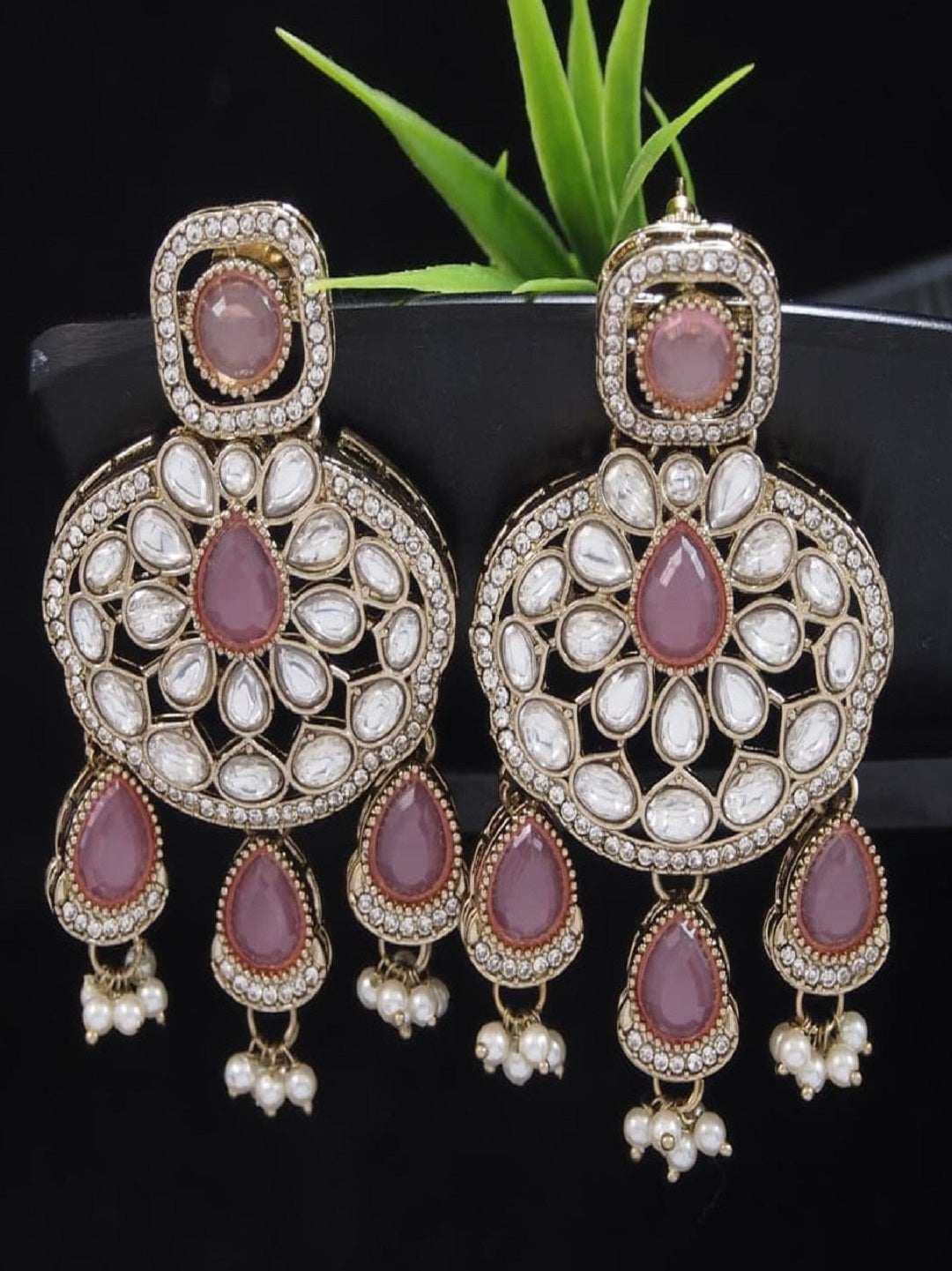 Traditional Wedding-Style Multi Stone Pearl Drop Earrings