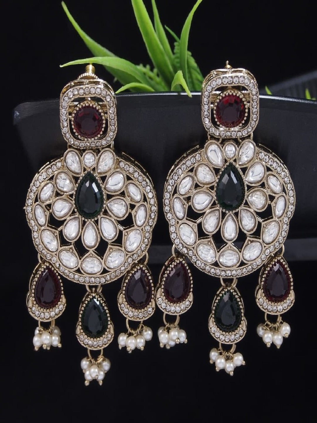 Traditional Wedding-Style Multi Stone Pearl Drop Earrings