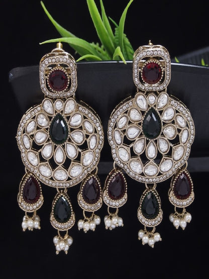 Traditional Wedding-Style Multi Stone Pearl Drop Earrings