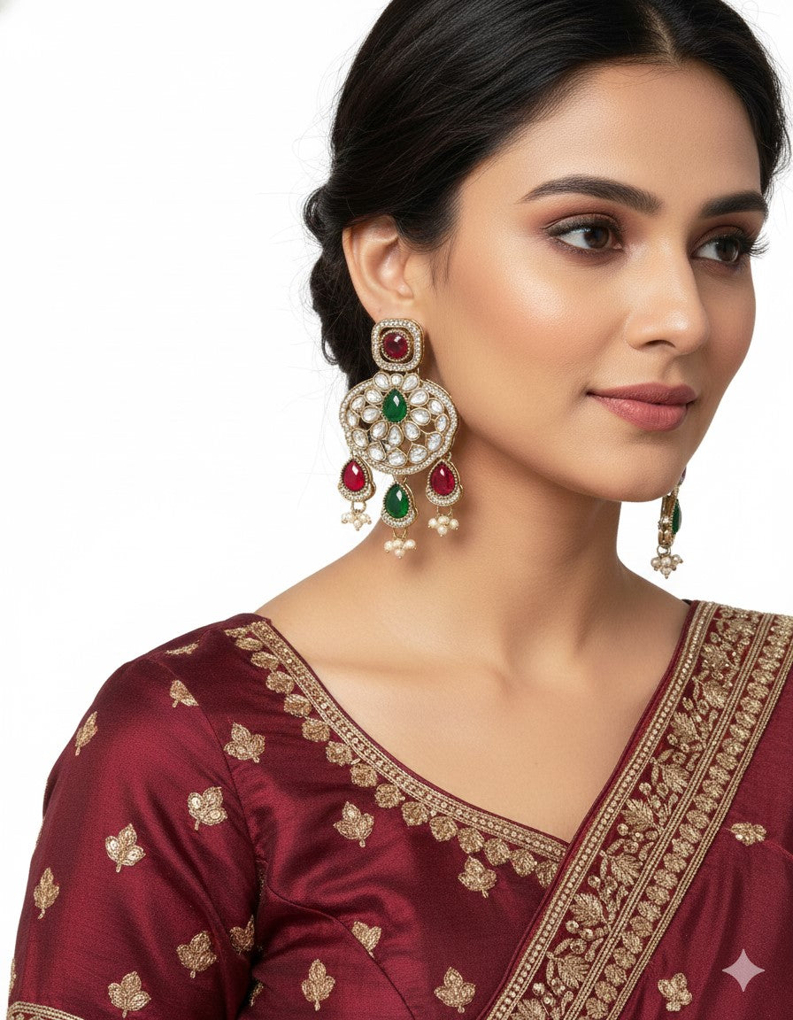 Traditional Wedding-Style Multi Stone Pearl Drop Earrings