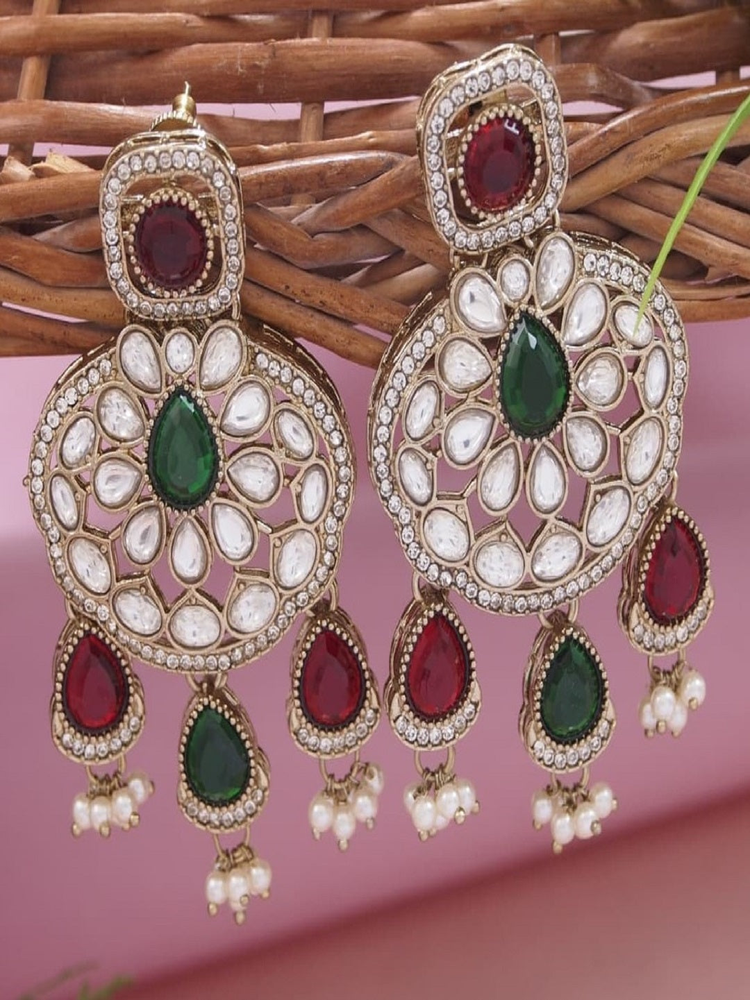 Traditional Wedding-Style Multi Stone Pearl Drop Earrings