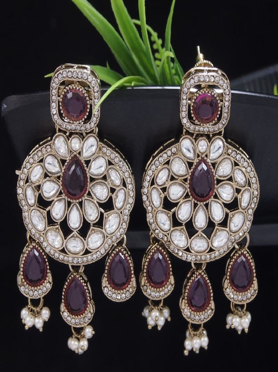Traditional Wedding-Style Multi Stone Pearl Drop Earrings