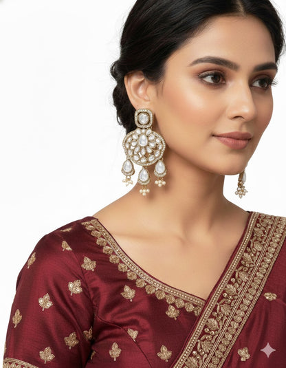 Traditional Wedding-Style Multi Stone Pearl Drop Earrings