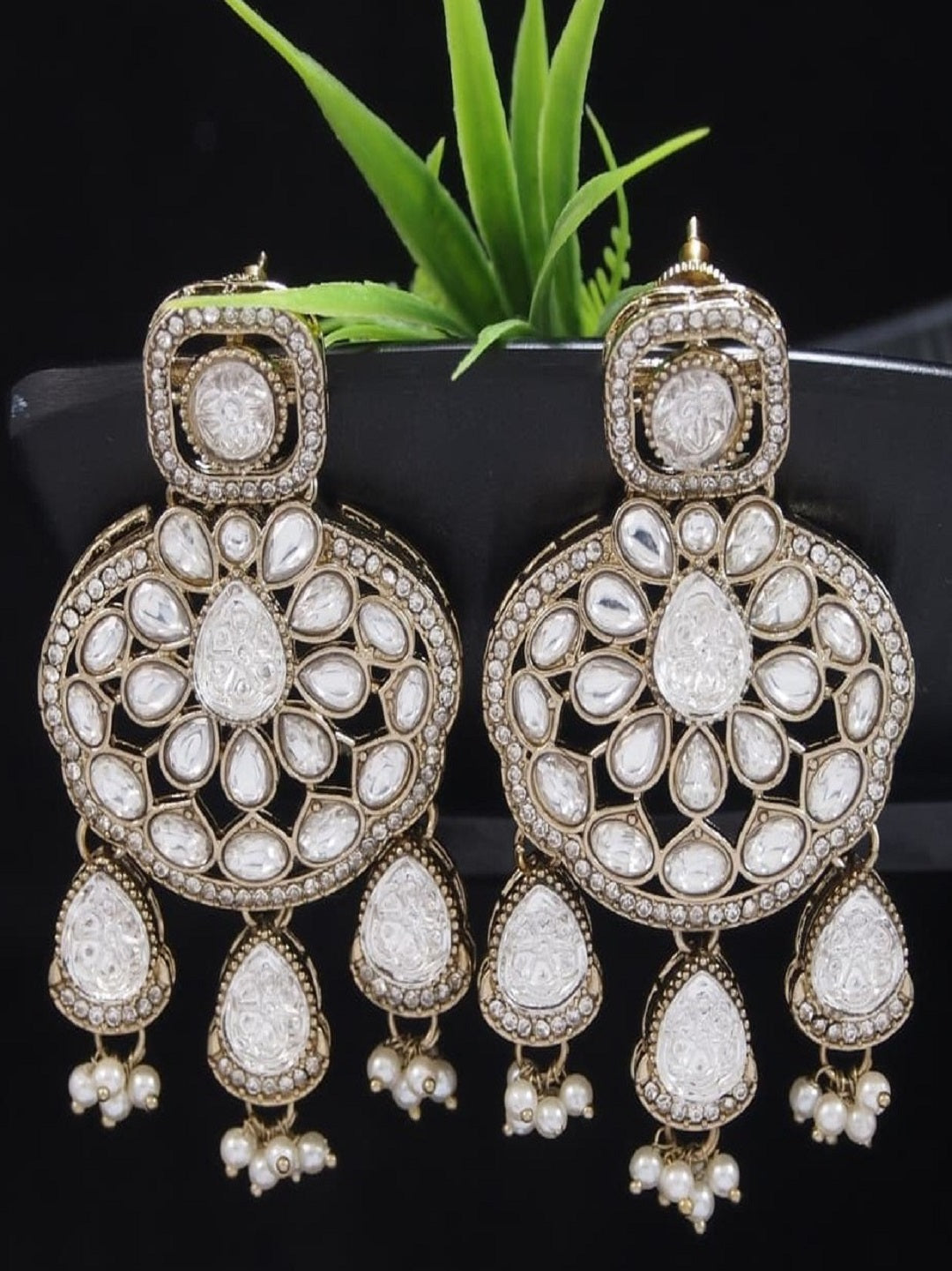 Traditional Wedding-Style Multi Stone Pearl Drop Earrings