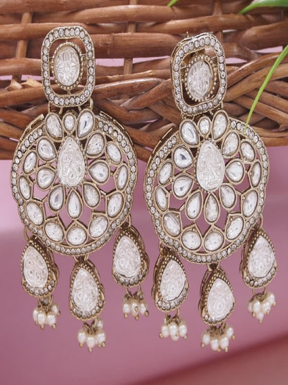 Traditional Wedding-Style Multi Stone Pearl Drop Earrings