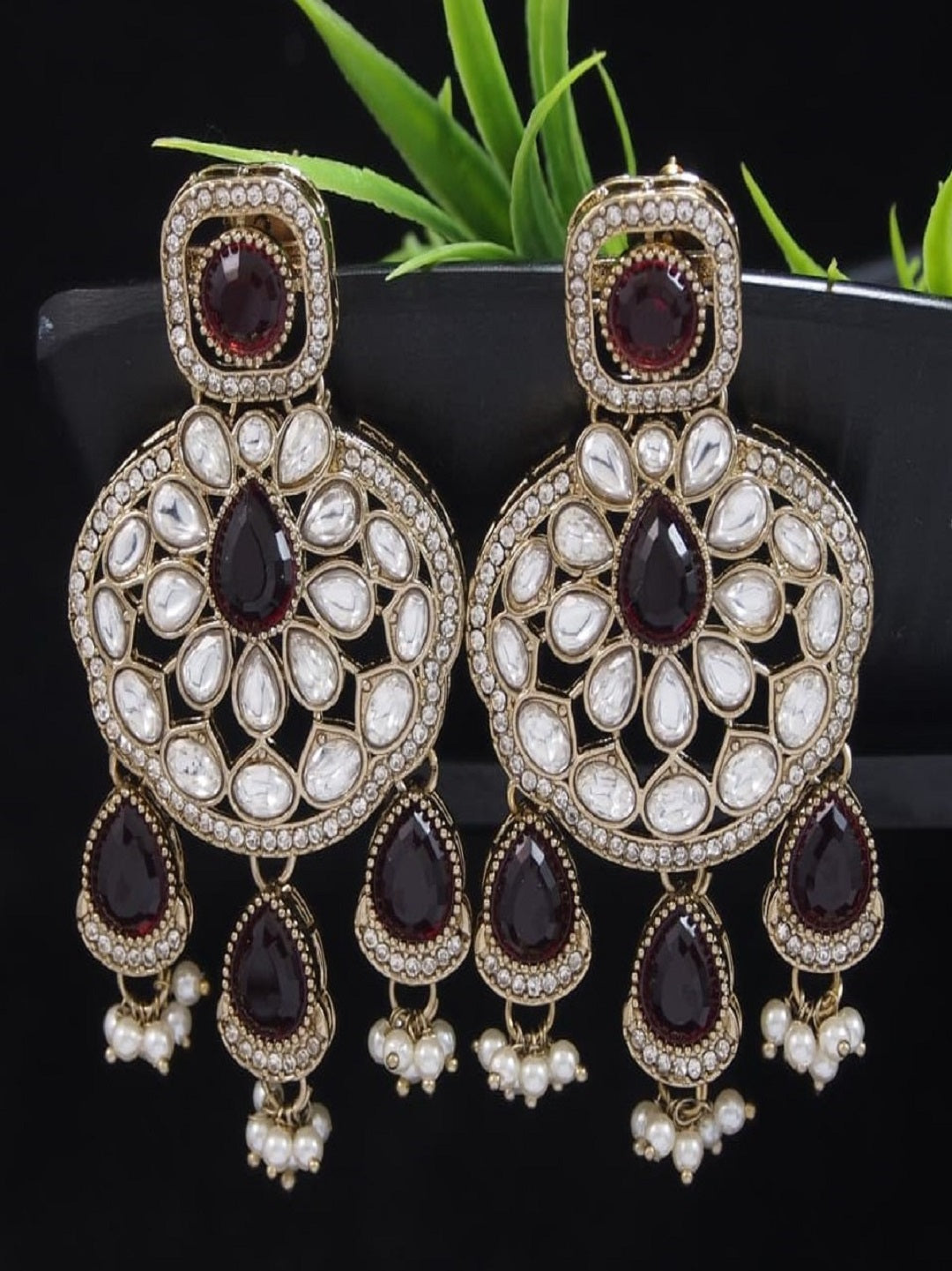 Traditional Wedding-Style Multi Stone Pearl Drop Earrings