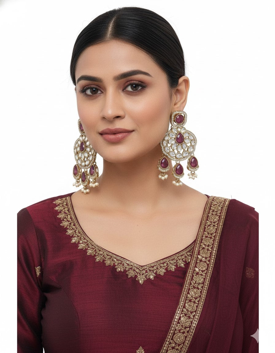 Traditional Wedding-Style Multi Stone Pearl Drop Earrings