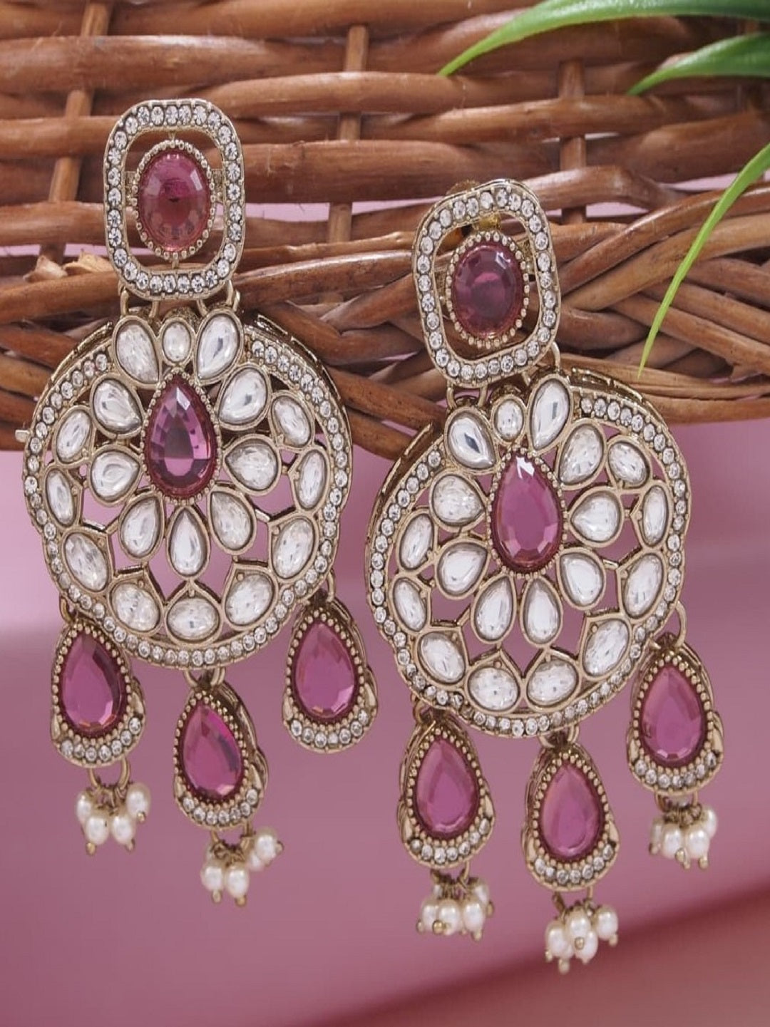Traditional Wedding-Style Multi Stone Pearl Drop Earrings